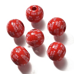 Valentine's Day Element Printed Wood Beads, Round, FireBrick, 16mm, Hole: 4mm(WOOD-R002-01-34)