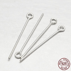 925 Sterling Silver Eye Pin, Silver, 40mm, Hole: 1mm, Pin: 0.5mm, about 100pcs/10g(STER-E041-08D)