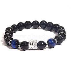 Natural Obsidian Stretch Bracelets, Blue, 7-1/2 inch(19cm)(VW3754-3)