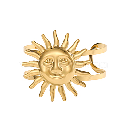 Sun Shape 304 Stainless Steel Open Cuff Bangles, Statement Band, Ion Plating(IP), Real 14K Gold Plated, Inner Diameter: 2.56 inch(6.5cm)(STAS-OY011-44G)