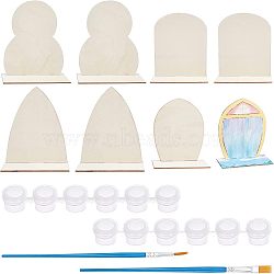 Nbeads DIY Painting & Drawing Kits, Including Wooden Painting Molds, Plastic 6 Pots Mini Empty Paint Cups with Lids and Plastic Paint Brushes Pens, BurlyWood, 59x124x150mm, 2sets/bag(DIY-NB0004-63)