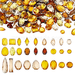 AHADERMAKER Acrylic Sew on Rhinestone, 2-Hole Links, Faceted, Costume, Gold, 8~30x2.5~14mm, Hole: 1~1.6mm(DIY-GA0007-02C)