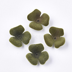 Flocky Acrylic Bead Caps, 3-Petal, Flower, Olive Drab, 22x23x8mm, Hole: 1mm(OACR-T005-01-04)