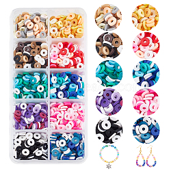 ARRICRAFT 2500Pcs 10 Colors Handmade Polymer Clay Beads Strands, for DIY Jewelry Crafts Supplies, Heishi Beads, Disc/Flat Round, Mixed Color, 6x0.5~1mm, Hole: 1.8mm, 250pcs/color(CLAY-AR0001-24B)