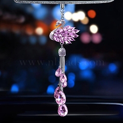 Metal Rhinestone Swan Pendant Decorations, Glass Teardrop Tassel for Car Rearview Mirror Hanging Ornament, Tanzanite, 290mm(PW-WG1FFD4-01)