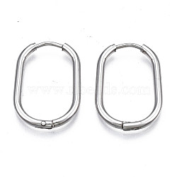 Tarnish Resistant 201 Stainless Steel Oval Hoop Earrings, with 304 Stainless Steel Pins, Hinged Earrings for Women, Stainless Steel Color, 20.5x16x2.5mm, Pin: 0.7mm(STAS-S103B-34P)