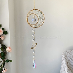 Glass Pendant Decorations, with Metal Finding and Natural Green Aventurine Chips, for Home Bedroom Hanging Decorations, 520mm(PW-WG1D5E6-02)