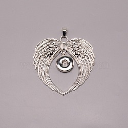 Wing Alloy Pendant Setting, with Brass Snap Button, Antique Silver & Platinum, 77x66x3mm, Inner Diameter: 5.5mm(MAK-WH0011-02)