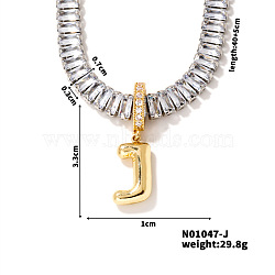 Golden Tone Brass Pave Clear Cubic Zirconia Letter Pendant Necklaces for Women, 15.75 inch(400mm)(YX4437-10)