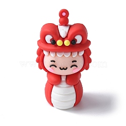 PVC Plastic Pendants, Snake with Dancing Lion, Red, 57.5x32.5x32mm, Hole: 2mm(KY-D300-02B)