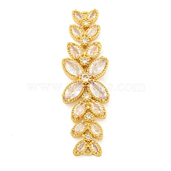 Brass Pave Clear Cubic Zirconia Flower with Leaf Links Connector Charms, Long-Lasting Plated, Lead Free & Cadmium Free, Real 18K Gold Plated, 50x15x5mm, Hole: 1mm(KK-P277-52G-01)