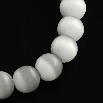 Cat Eye Glass Bead Strands, Round, White, 5mm, Hole: 1mm, about 80pcs/strand, 14 inch