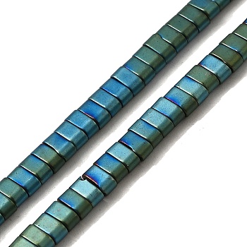 2-Hole Electroplated Synthetic Non-magnetic Hematite Beads Strands, Matte, Oval, Green Plated, 4x2x2mm, Hole: 1mm, about 176pcs/strand, 15.75 inch(40cm)