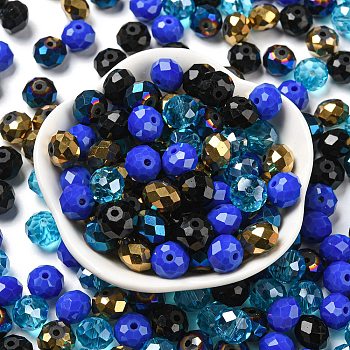 Glass Beads Strands, Faceted, Rondelle, Medium Blue, 8x6mm, Hole: 1mm, about 145pcs/60g
