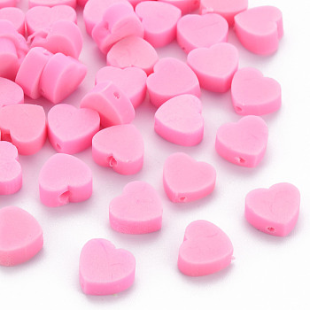 Handmade Polymer Clay Beads, Heart, Pearl Pink, 8~9x9~10x3~5mm, Hole: 1.2mm
