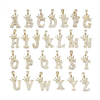 Brass Micro Pave Clear Cubic Zirconia Pendants, Real 18K Gold Plated, Cadmium Free & Nickel Free & Lead Free, Alphabet, Letter A~Z, 20.5~23x11~18x2~3mm, Hole: 2.5x5mm