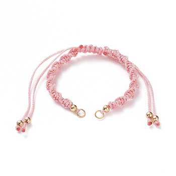 Adjustable Polyester Braided Cord Bracelet Making, with Brass Beads and 304 Stainless Steel Jump Rings, Golden, Pearl Pink, Single Chain Length: about 5-1/2 inch(14cm)