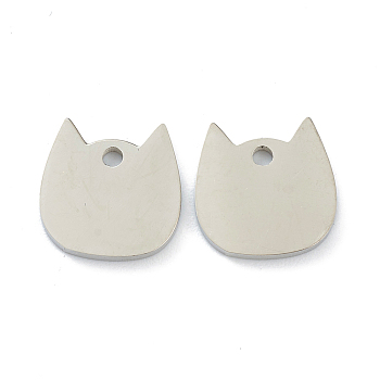 304 Stainless Steel Laser Cut Pendants, Stamping Blank Tag, Cat Head, Stainless Steel Color, 11.5x11.5x1.5mm, Hole: 1.6mm