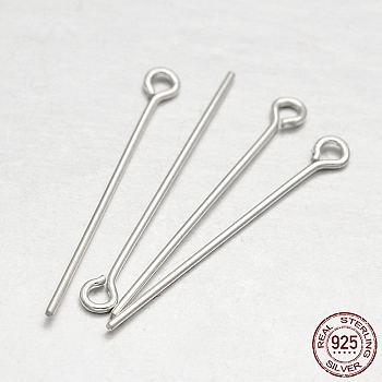 925 Sterling Silver Eye Pin, Silver, 40mm, Hole: 1mm, Pin: 0.5mm, about 100pcs/10g
