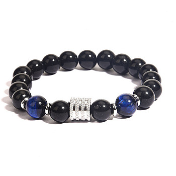 Natural Obsidian Stretch Bracelets, Blue, 7-1/2 inch(19cm)