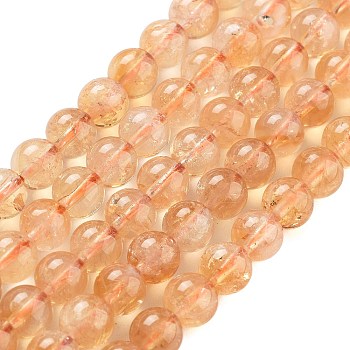 Natural Citrine Beads Strands, Round, 6x6mm, Hole: 1mm, about 62pcs/strand, 15.5 inch