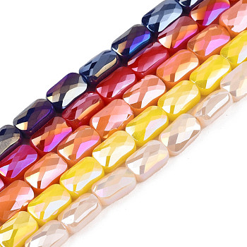 Electroplate Opaque Solid Color Glass Beads Strands, AB Color Plated, Faceted, Rectangle, Mixed Color, 7x4x3mm, Hole: 1mm, about 79~80pcs/strand, 20.47 inch(52cm)