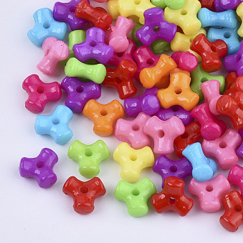 Opaque Acrylic Beads, Triangle, Mixed Color, 9.5x10.5x5mm, Hole: 1.8mm, about 2100pcs/500g