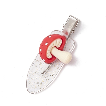 Opaque Resin Alligator Hair Clips, with Glitter Alloy & Plastic Clip, for Girls, Mushroom, 23x59x12.5mm