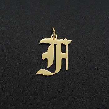 201 Stainless Steel Pendants, with Jump Ring, Old English, Letter, Laser Cut, Golden, Letter.F, 16.5x14x1mm, Hole: 3mm