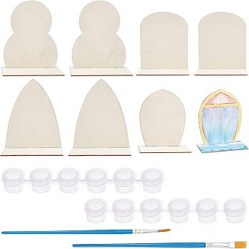 Nbeads DIY Painting & Drawing Kits, Including Wooden Painting Molds, Plastic 6 Pots Mini Empty Paint Cups with Lids and Plastic Paint Brushes Pens, BurlyWood, 59x124x150mm, 2sets/bag