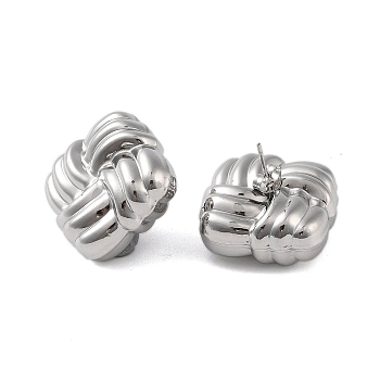 304 Stainless Steel Earrings, Cube, Platinum, 29x28.5mm