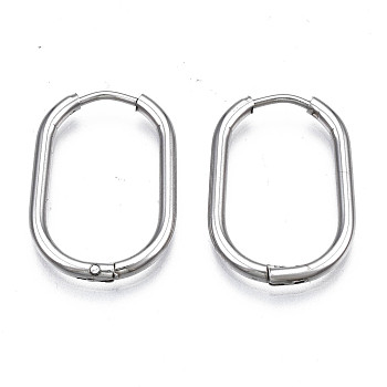 201 Stainless Steel Oval Hoop Earrings, with 304 Stainless Steel Pins, Hinged Earrings for Women, Stainless Steel Color, 20.5x16x2.5mm, Pin: 0.7mm