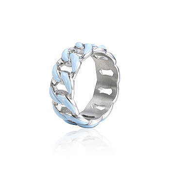 Stainless Steel Enamel Curb Chains Finger Rings, Light Sky Blue, US Size 9(18.9mm)