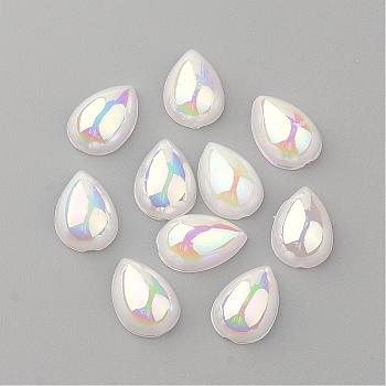 Acrylic Cabochons, AB Color Plated, teardrop, White, 14x10x5mm