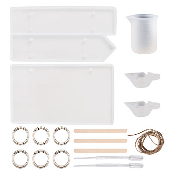 DIY Doorplate Silicone Mold Kits, with Measuring Cup & Stirring Bowl, Zinc Alloy Spring Gate Rings, Wooden Sticks, Disposable Plastic Dropper and Jute Twine, Mixed Color, 256x133x13mm, Rectangle: 245x58mm, Arrows: 243x58mm, 1pc