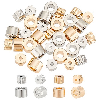 32Pcs 4 Styles Brass Beads, Column, Mixed Color, 5~6x3~4mm, Hole: 1~2.5mm, 8pcs/style