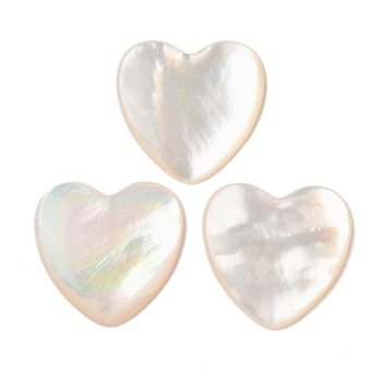 Natural White Shell Cabochons, Heart, Seashell Color, 19x19.5x2.5mm