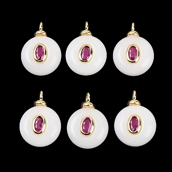Natural White Jade Pendants, Flat Round Charms with Brass Micro Pave Cubic Zirconia Findings, Long-Lasting Plated, Rack Plating, Real 18K Gold Plated, Cadmium Free & Lead Free, 18x13x7mm, Hole: 2mm