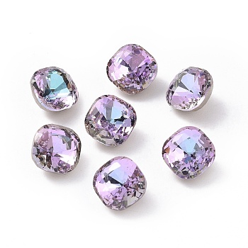 K5 Glass Rhinestone Cabochons, Pointed Back & Back Plated, Faceted, Square, Vitrail Light, 8x8x5.5mm