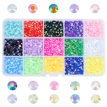 Resin Flat Round Shape Cabochons, for Nail Art Decoration Accessories, Mixed Color, 173x98x23mm, 15colors, 500pcs/colors, 7500pcs