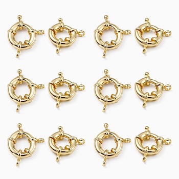 Rack Plating Brass Spring Ring Clasps, Real 18K Gold Plated, 17x6mm, Hole: 3mm