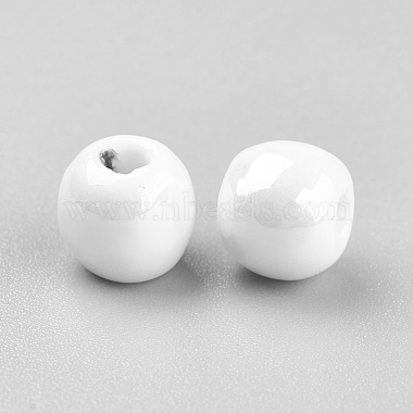 Pearlized Round White Handmade Porcelain Ceramic Beads(X-PORC-D001-8mm-04)-2