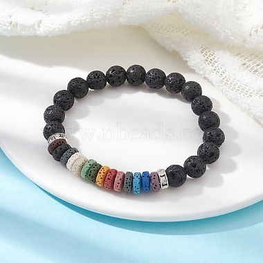 Dyed Colorful Natural Lava Rock & Rhinestone Beaded Stretch Bracelets for Women(BJEW-JB09668-01)-2