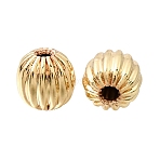 Brass Beads, Corrugated Round, Long-Lasting Plated, Rack Plating, Light Gold, 5mm, Hole: 1.2mm(KK-C258-09B-LG)