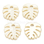 Brass Enamel Pendants, Real 18K Gold Plated, Long-Lasting Plated, Leaf, White, 18x16x1.5mm, Hole: 2.5mm(KK-A153-07G-C)