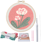 Punch Embroidery Starter Kits, including Embroidery Fabric & Yarn, Needle, Punch Pen, Threader, Embroidery Hoop, Instruction Sheet, Flower, 2.8mm, 5 Bundles(DIY-WH20007-13B)