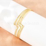 Brass 3 Wavy Line Open Cuff Bangles for Women, Lead Free & Cadmium Free, Long-Lasting Plated, Rack Plating, Real 18K Gold Plated, Inner Diameter: 1.97x2.36 inch(5x6cm)(KK-CBA5A76-02G)