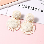 Bohemian Style Raffia Dangle Stud Earrings, Flower, White, 70x45mm(FS-WGA49F5-07)