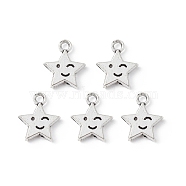 Tibetan Style Alloy Charms, Star with Smiling Face Charm, Antique Silver, 14x12x2.5mm, Hole: 1.8mm(PALLOY-B010-01AS)
