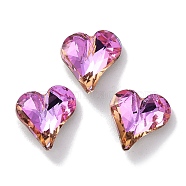 Glass Rhinestone Cabochons, Point Back & Back Plated, Faceted, Heart, Fuchsia, 9x8x3.5mm(RGLA-G020-04B-D502)